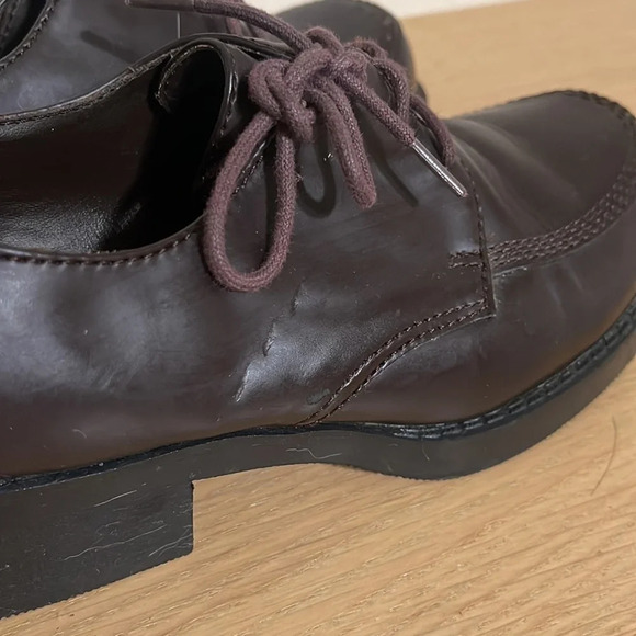 Vintage 90s Y2K Lower East Side Brown Faux Leather Chunky Loafer Lace Up Shoes 6 - Picture 5 of 16